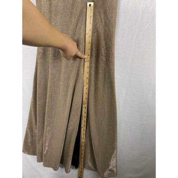 Lulu’s Small Gold Gown Spaghetti Strap Body Con Maxi Dress Side Slit Prom Formal - Picture 14 of 14